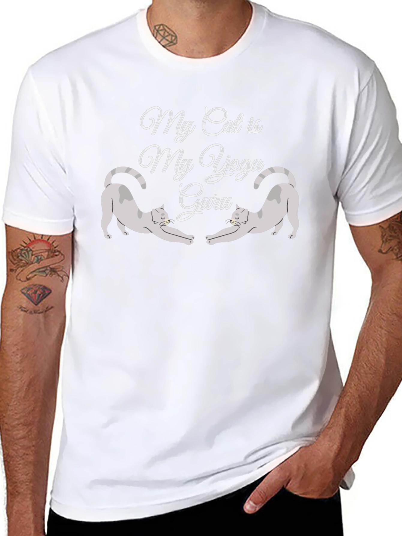My Cat is My Yoga Guru Black T-Shirt