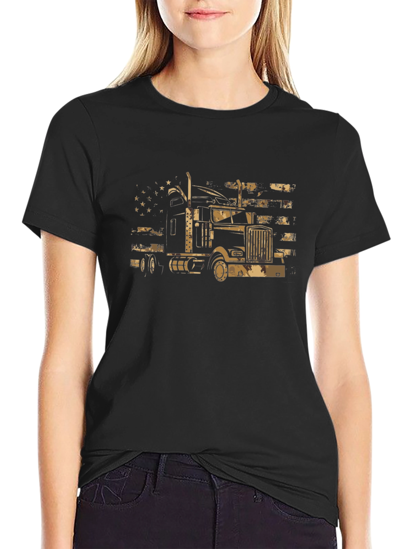 Trucker T-Shirt - American Flag Truck Graphic Tee