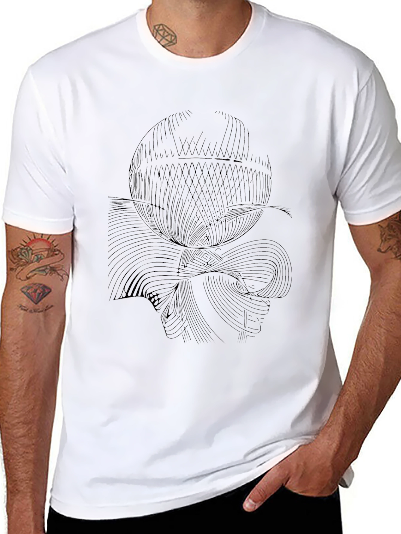 Abstract Line Art Black T-Shirt