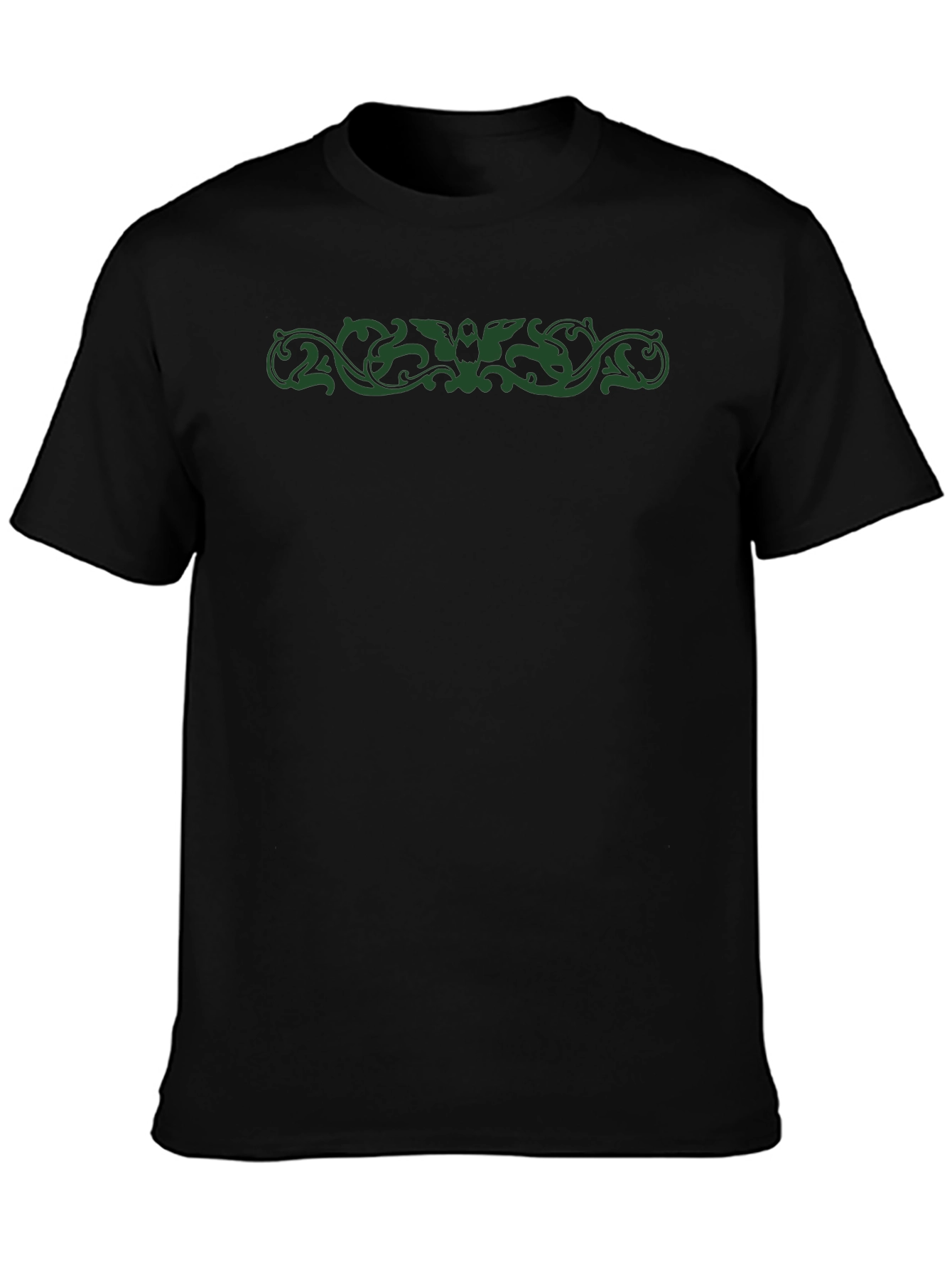 Stylish Black Tee with Green Ornamental Design