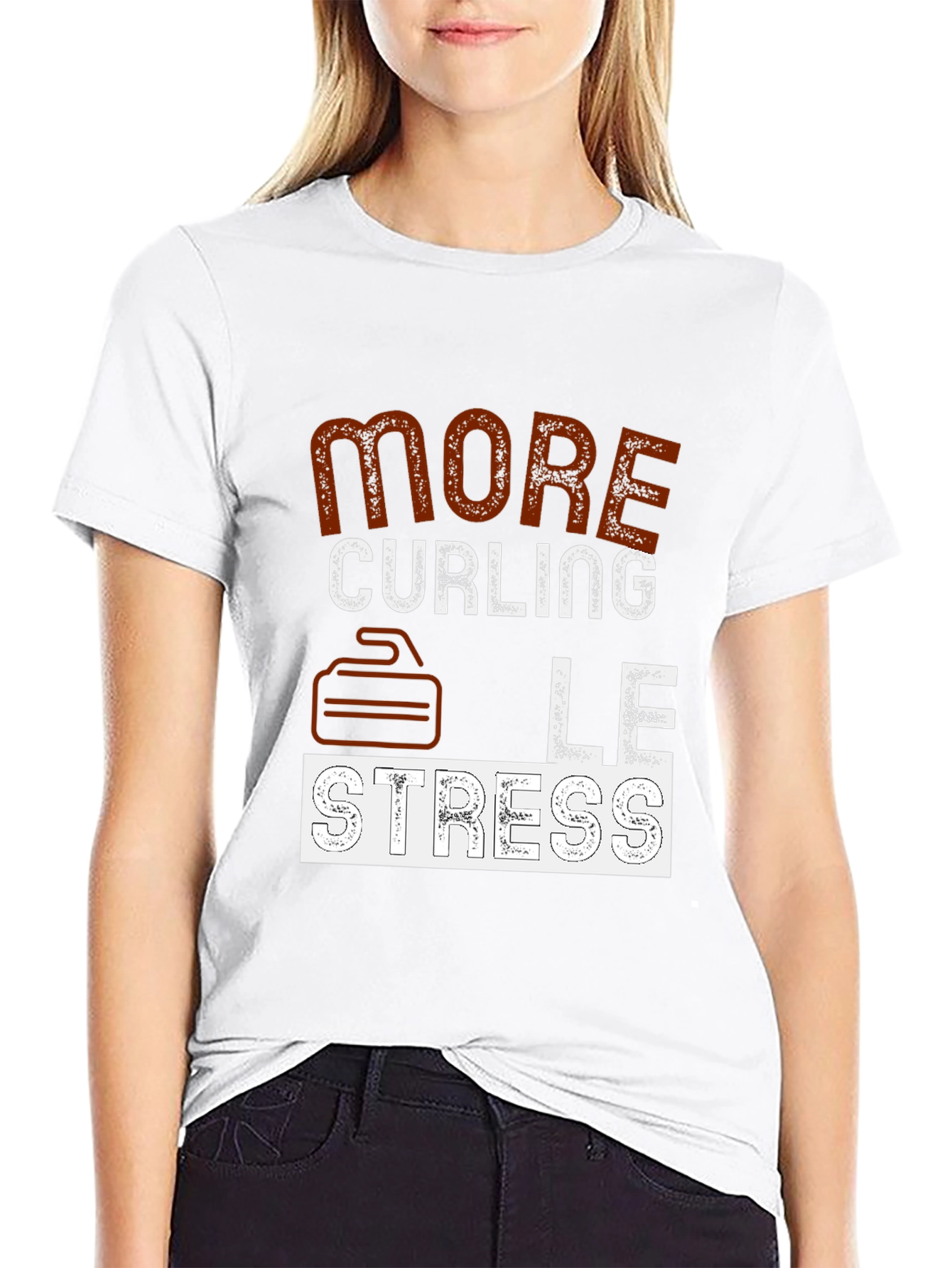 More Curling Less Stress Graphic T-Shirt