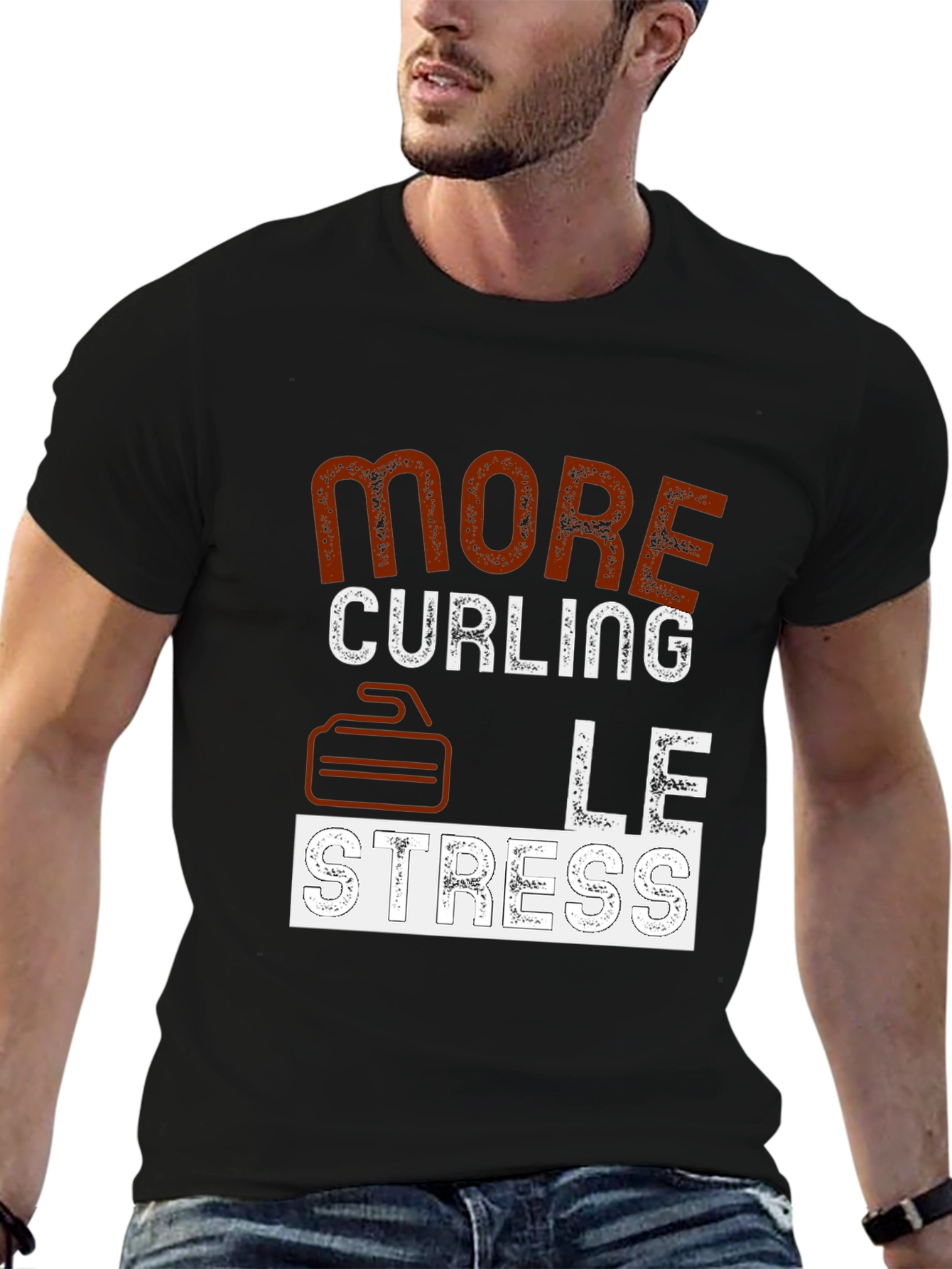 More Curling Less Stress Graphic T-Shirt