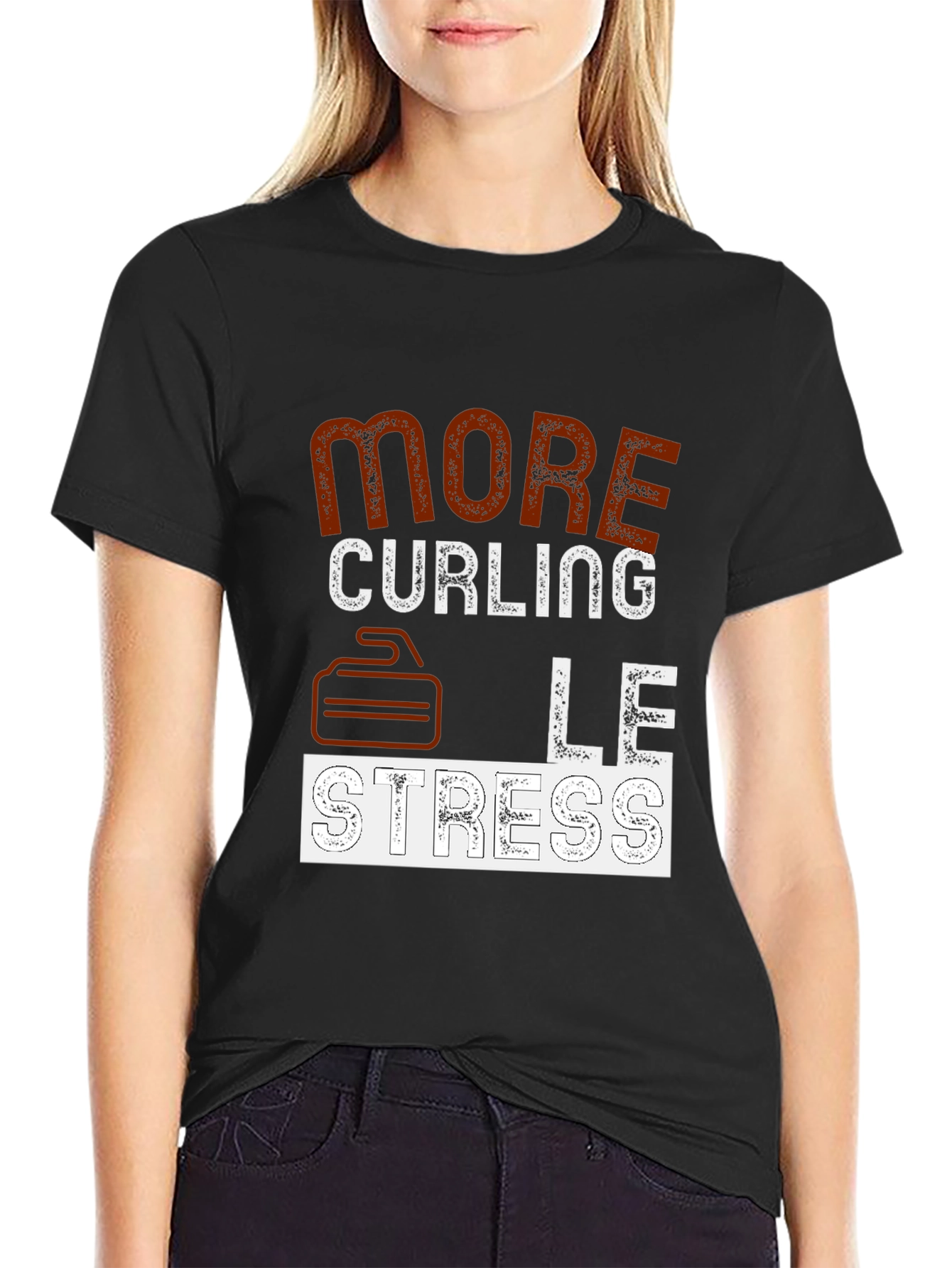 More Curling Less Stress Graphic T-Shirt