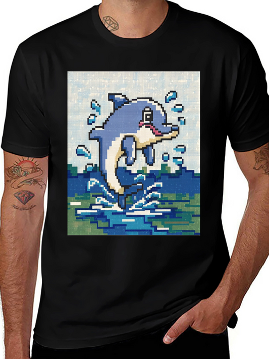 Pixel Art Dolphin Black T-Shirt