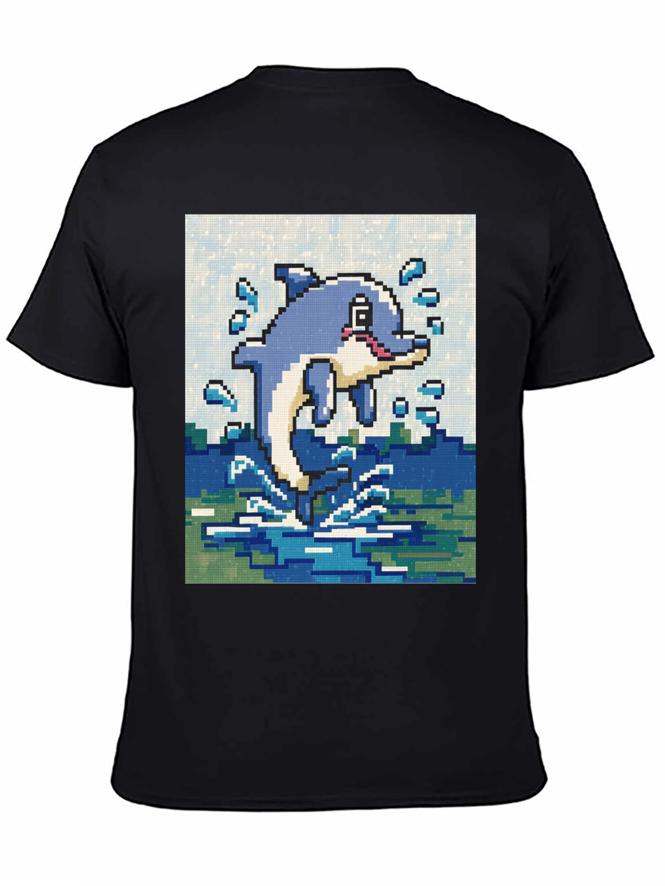 Pixel Art Dolphin Black T-Shirt