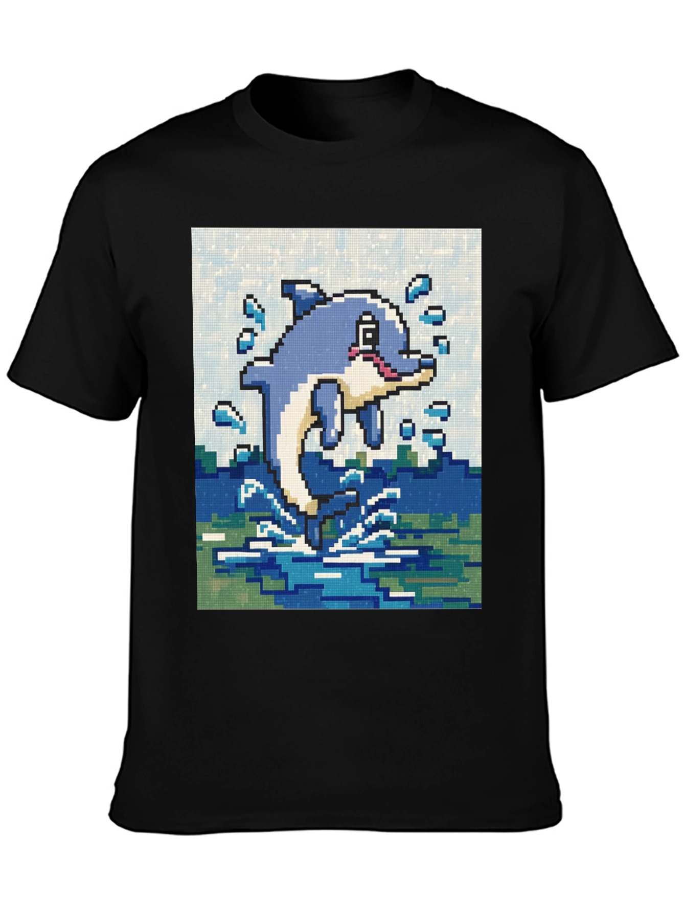 Pixel Art Dolphin Black T-Shirt