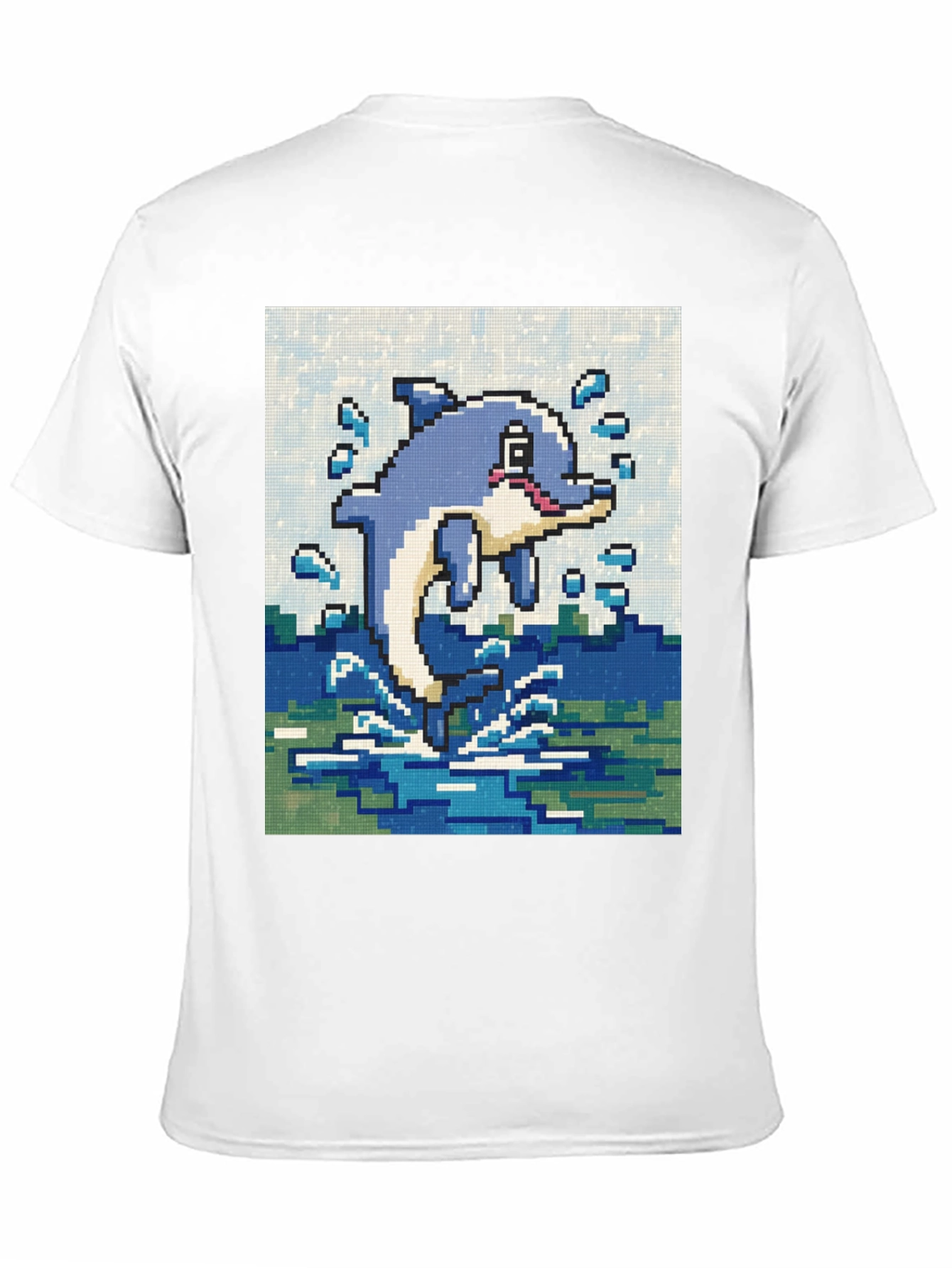 Pixel Art Dolphin Black T-Shirt