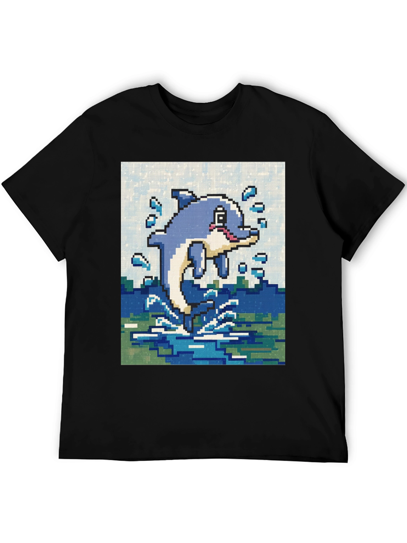 Pixel Art Dolphin Black T-Shirt