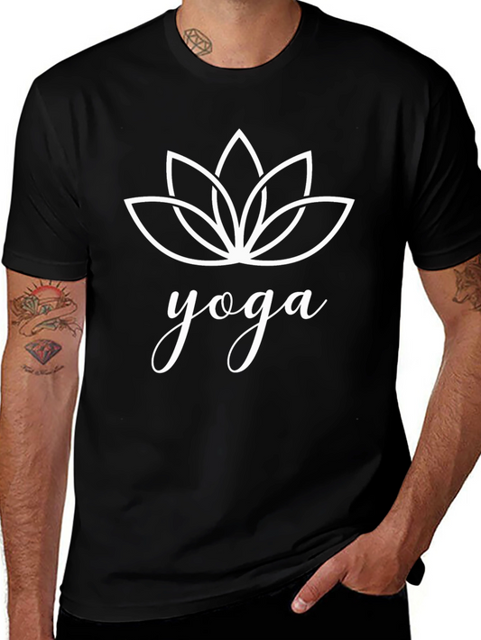 Yoga Lotus Flower Graphic Tee - Black Cotton
