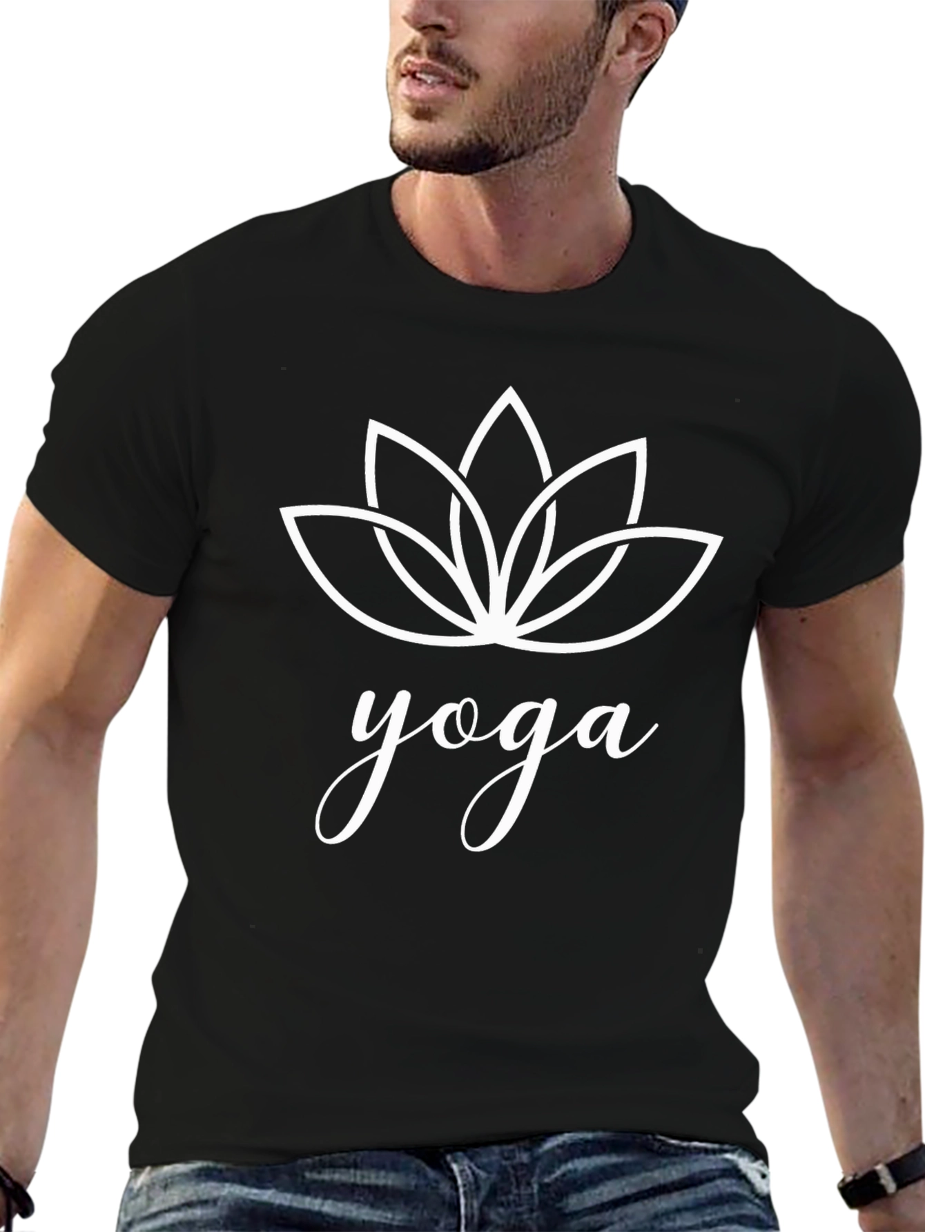 Yoga Lotus Flower Graphic Tee - Black Cotton