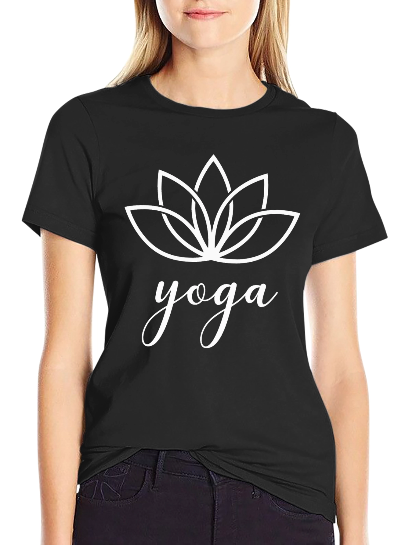 Yoga Lotus Flower Graphic Tee - Black Cotton
