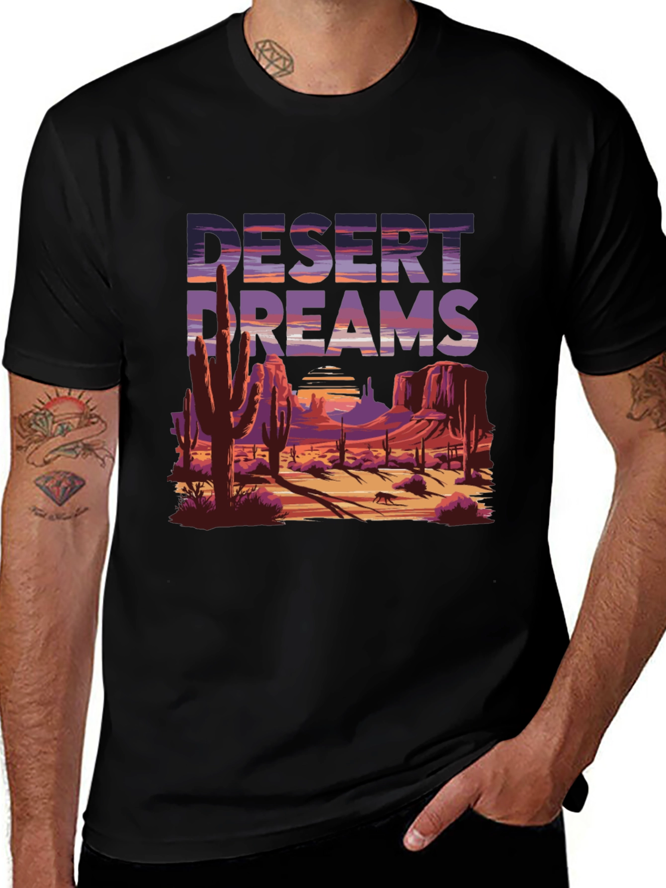 Desert Dreams Graphic Tee - Black Cotton T-Shirt
