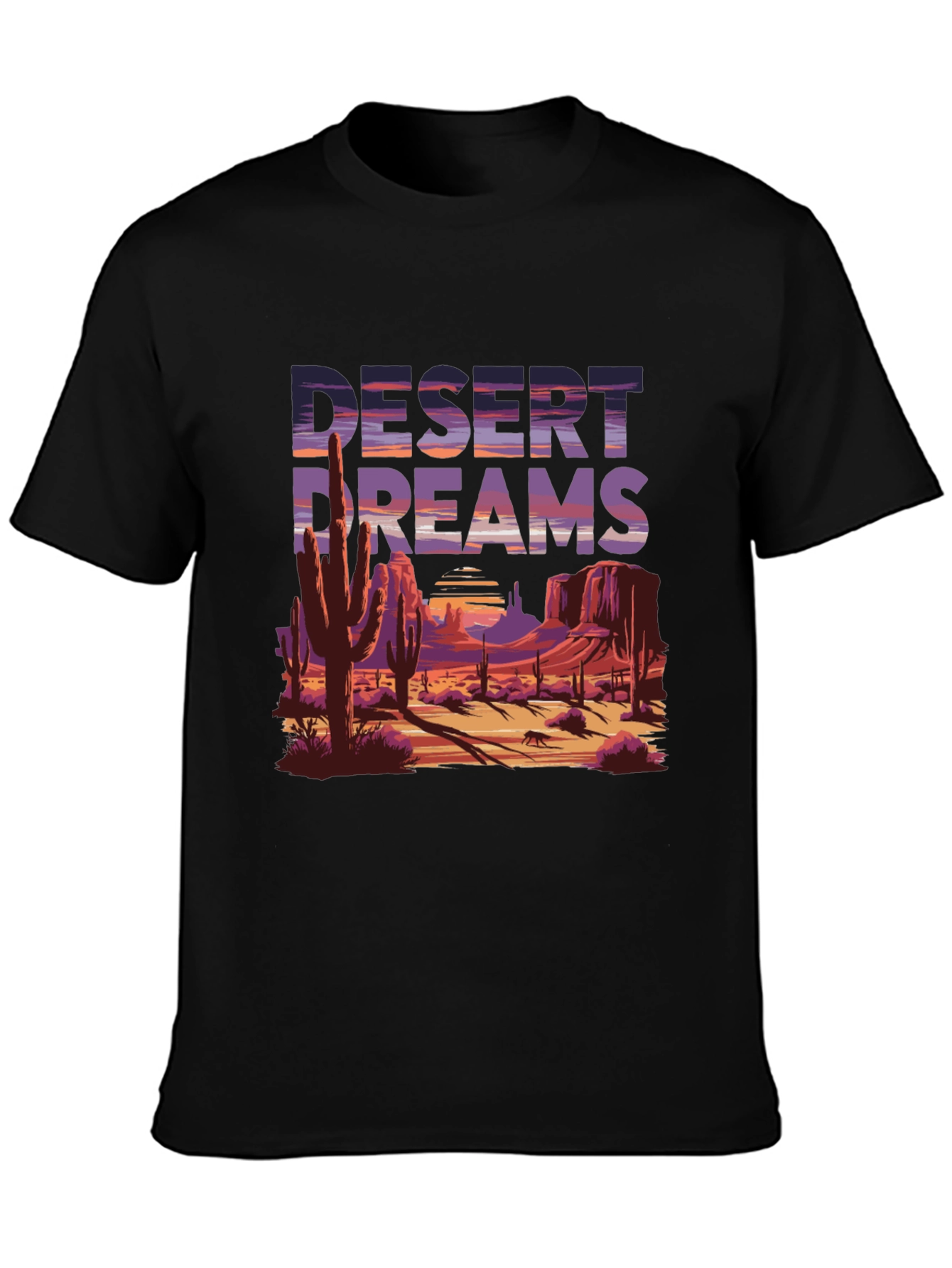 Desert Dreams Graphic Tee - Black Cotton T-Shirt