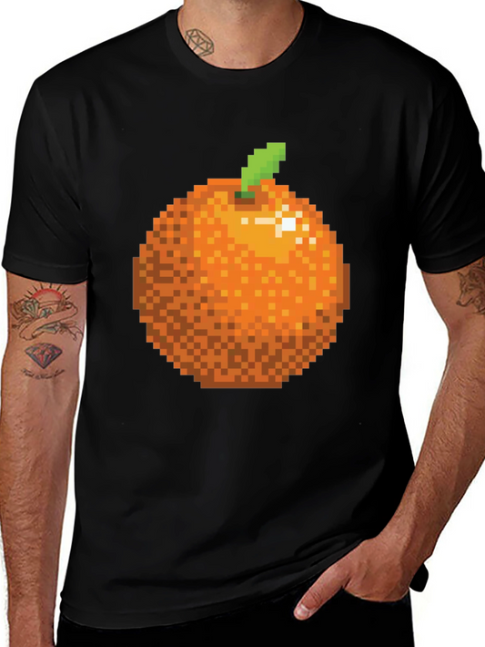 Pixel Orange Graphic Tee - Retro Gaming Style