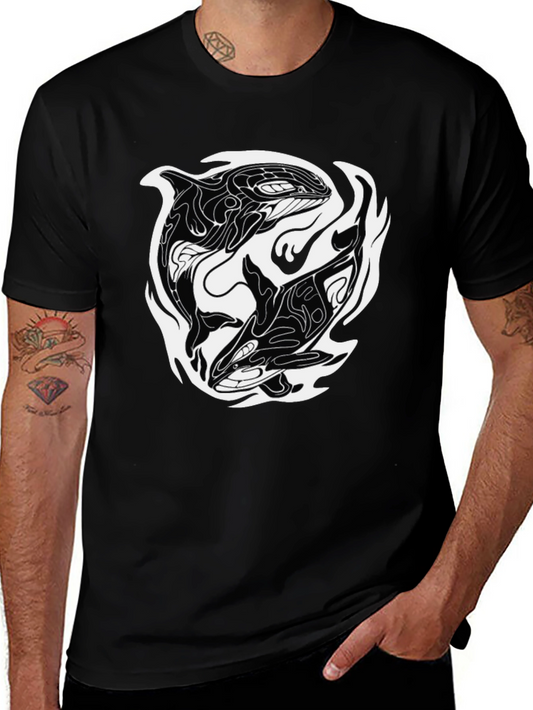 Orca Yin Yang Graphic Tee - Black Cotton Blend
