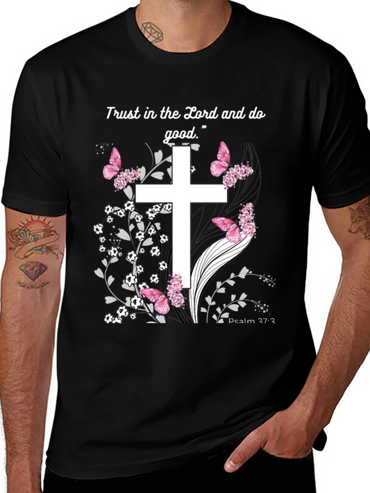 Faithful Trust T-Shirt: Cross Butterflies Psalm 37:3
