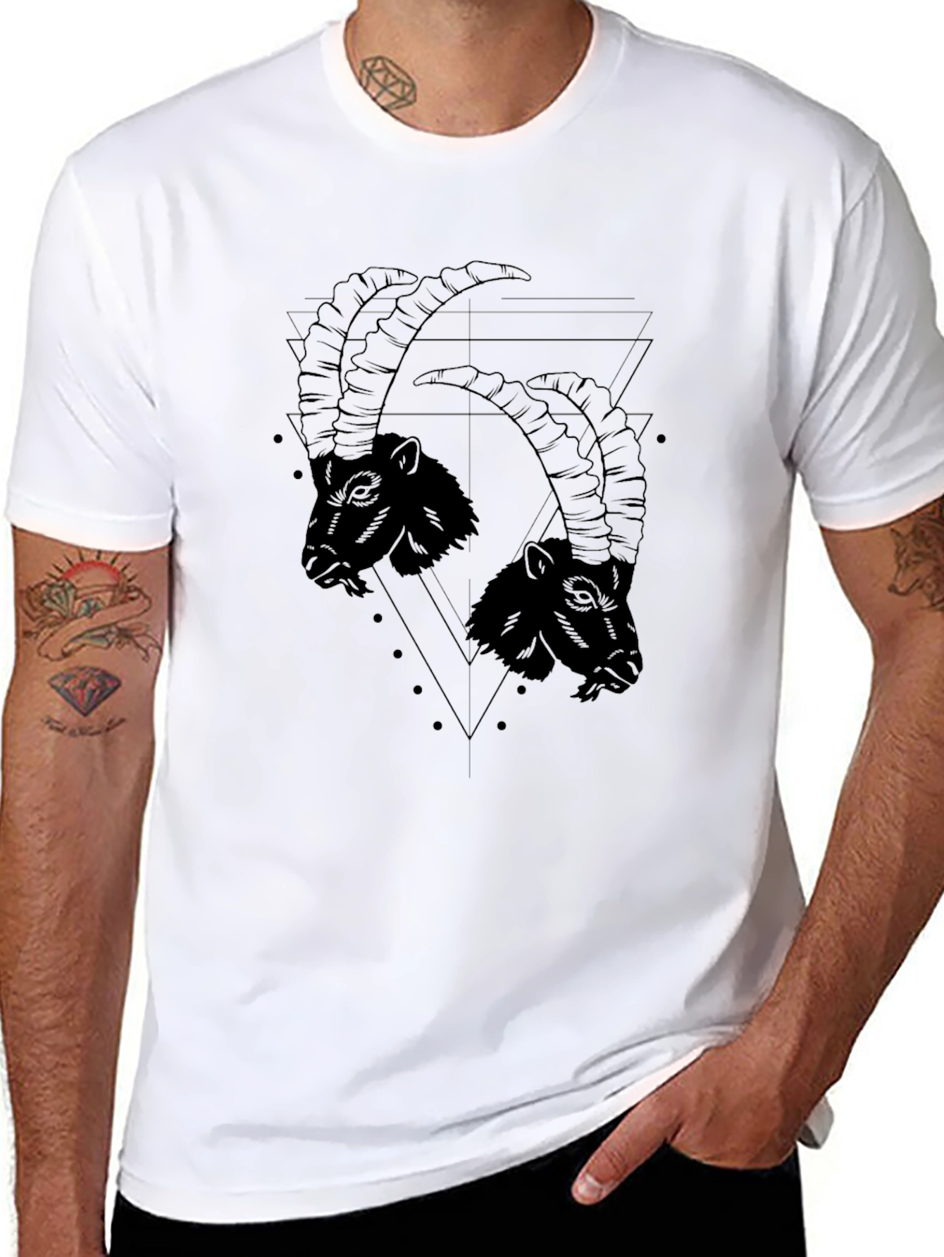 Graphic Tee - Two Goats Design Black T-Shirt
