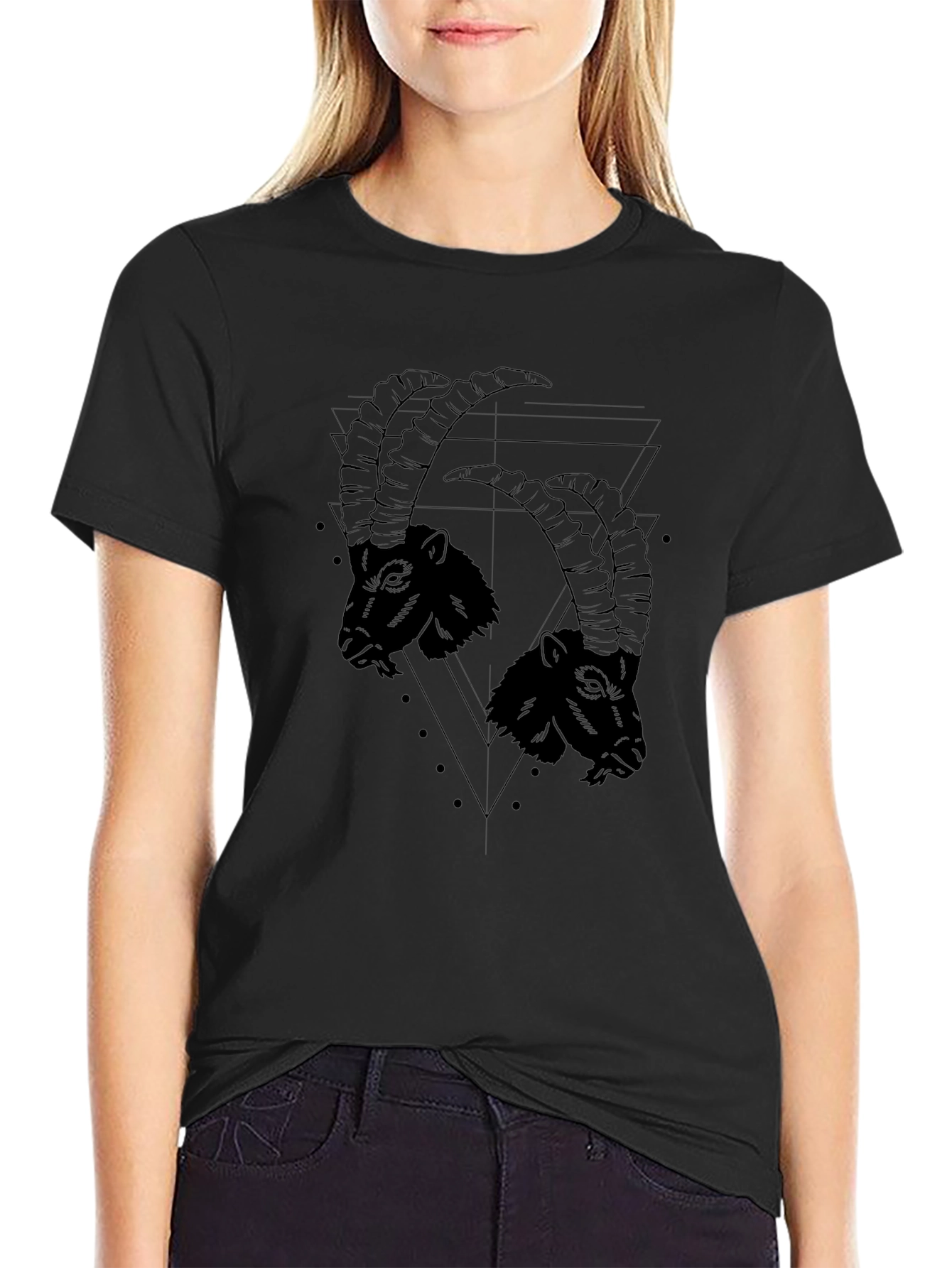 Graphic Tee - Two Goats Design Black T-Shirt