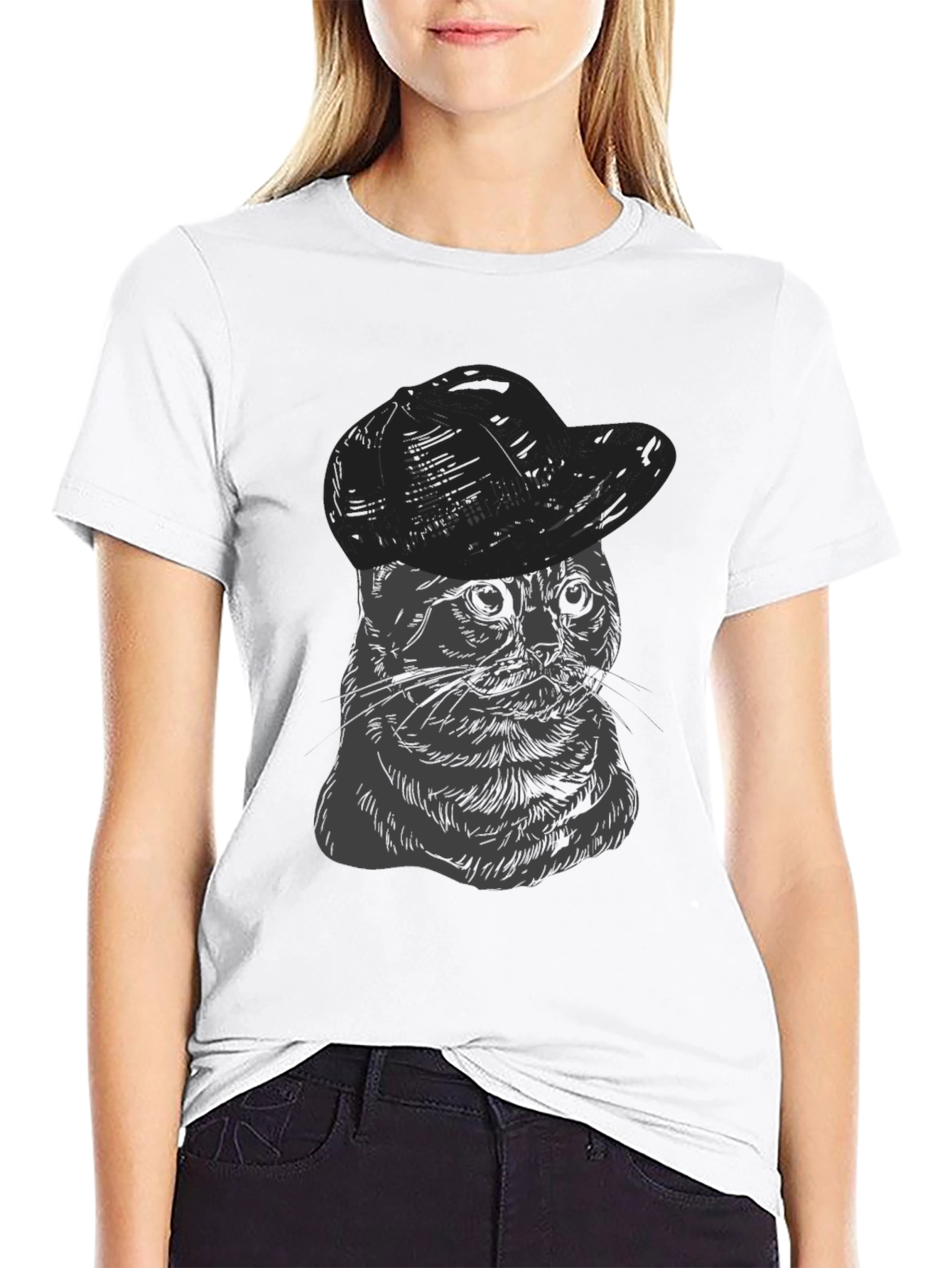 Cat in Hat Graphic Tee - Unisex Cotton T-Shirt