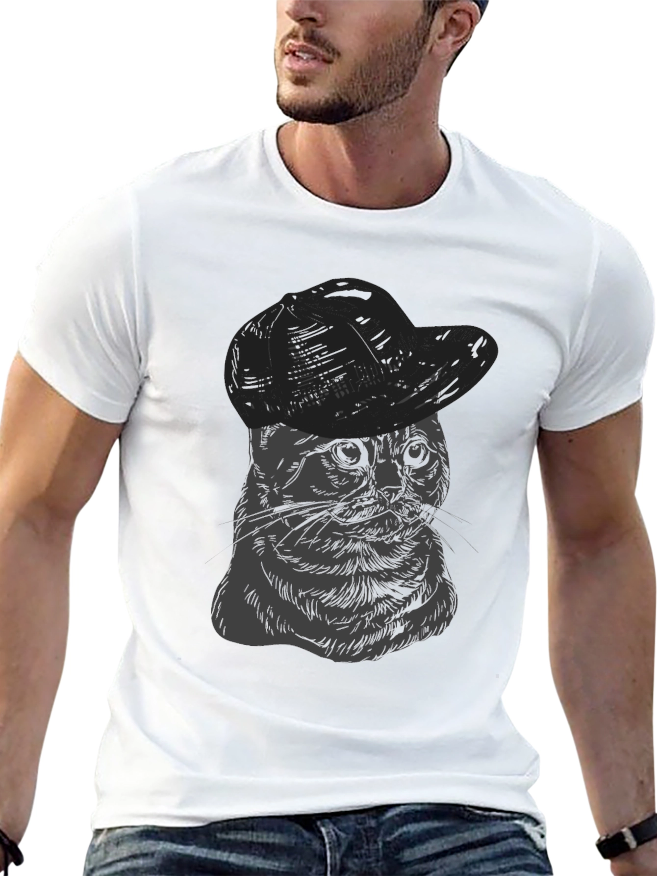 Cat in Hat Graphic Tee - Unisex Cotton T-Shirt