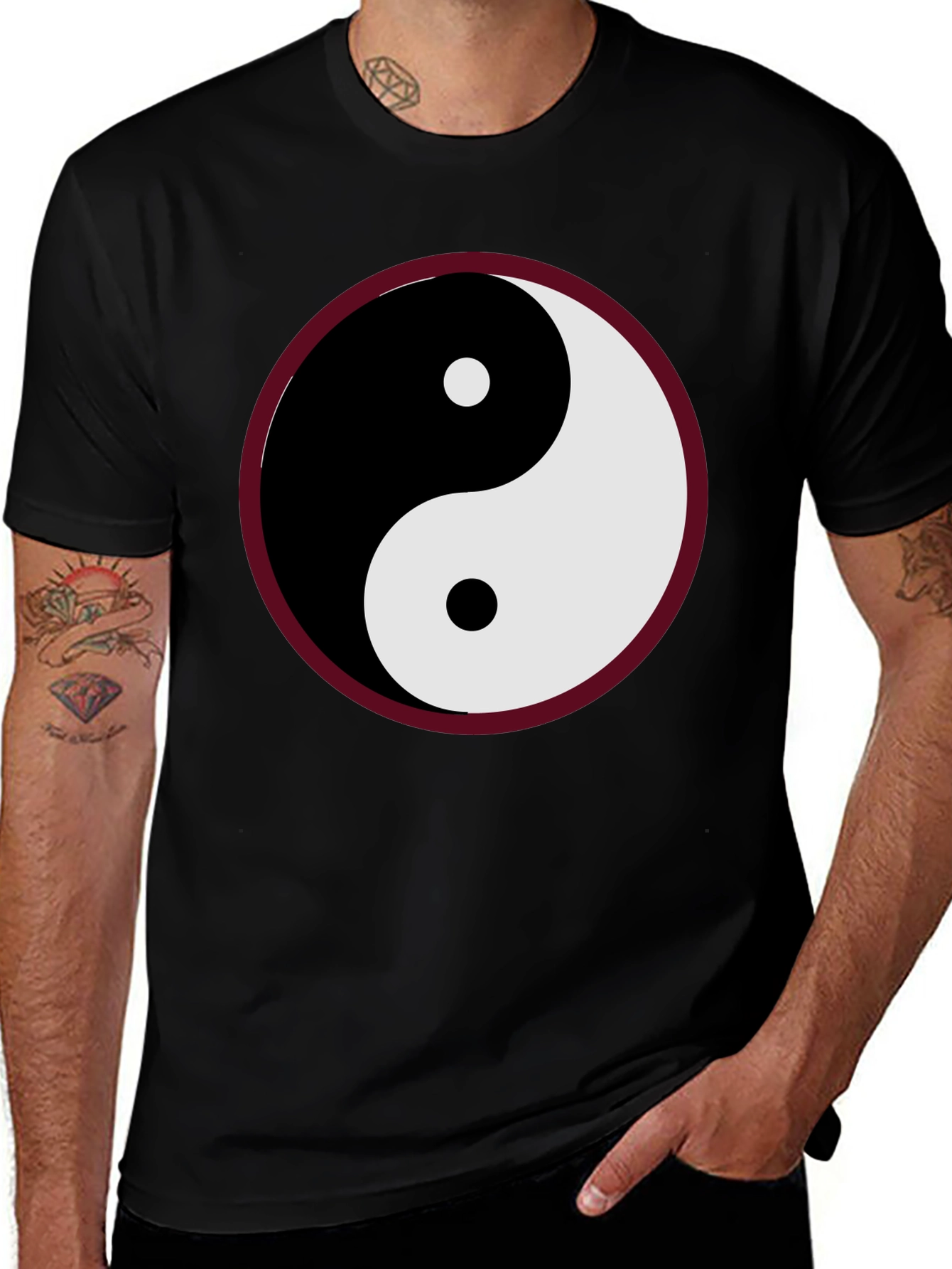 Yin Yang Symbol Graphic Tee - Black Cotton Blend