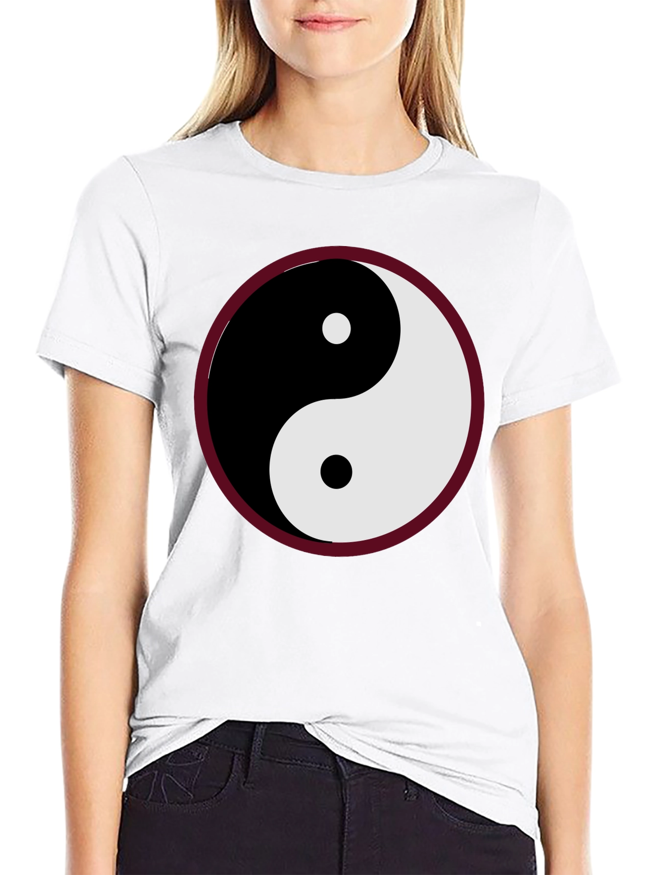 Yin Yang Symbol Graphic Tee - Black Cotton Blend