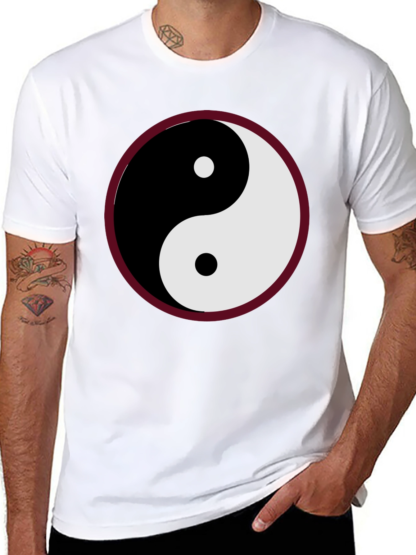 Yin Yang Symbol Graphic Tee - Black Cotton Blend