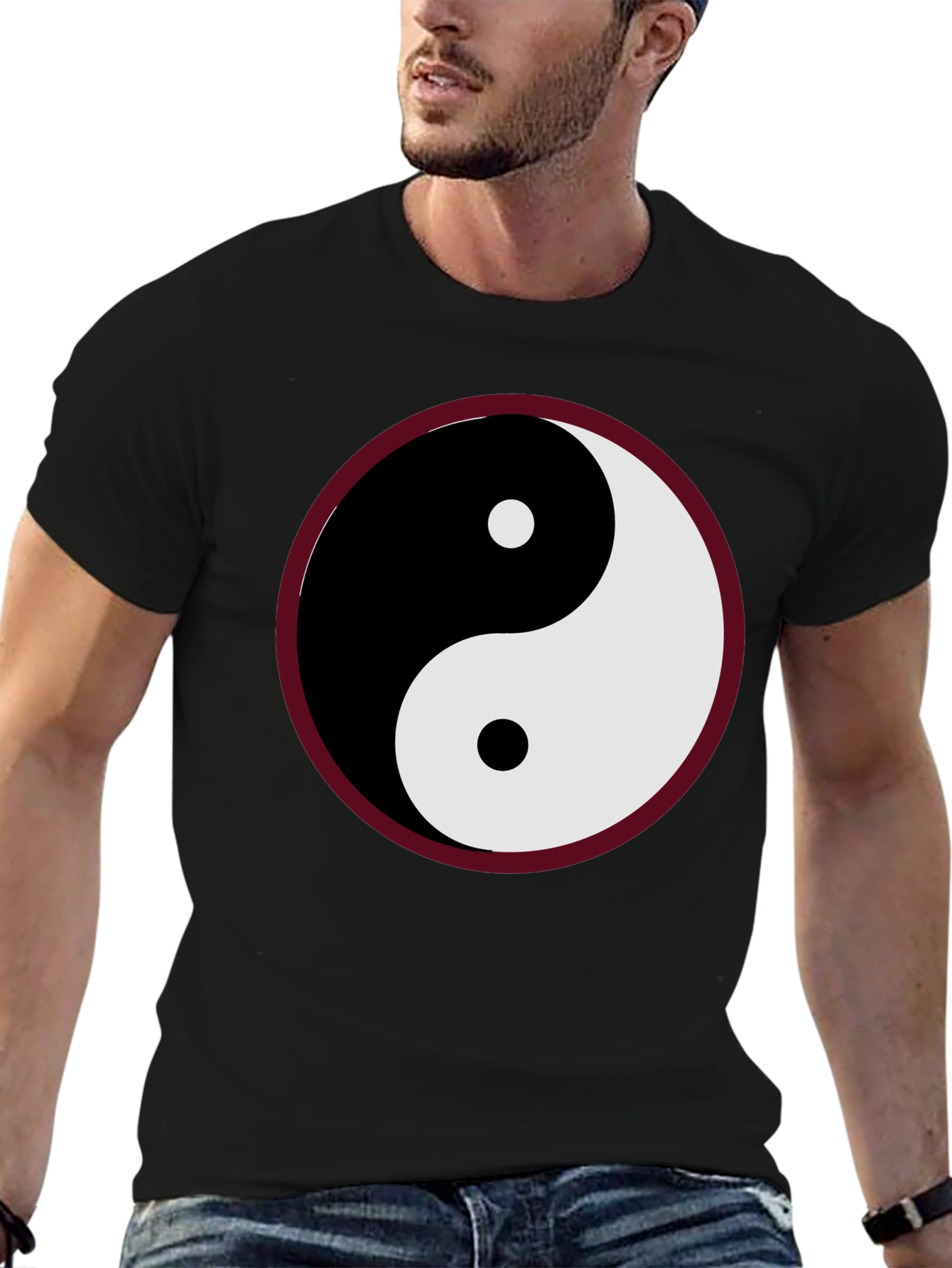 Yin Yang Symbol Graphic Tee - Black Cotton Blend