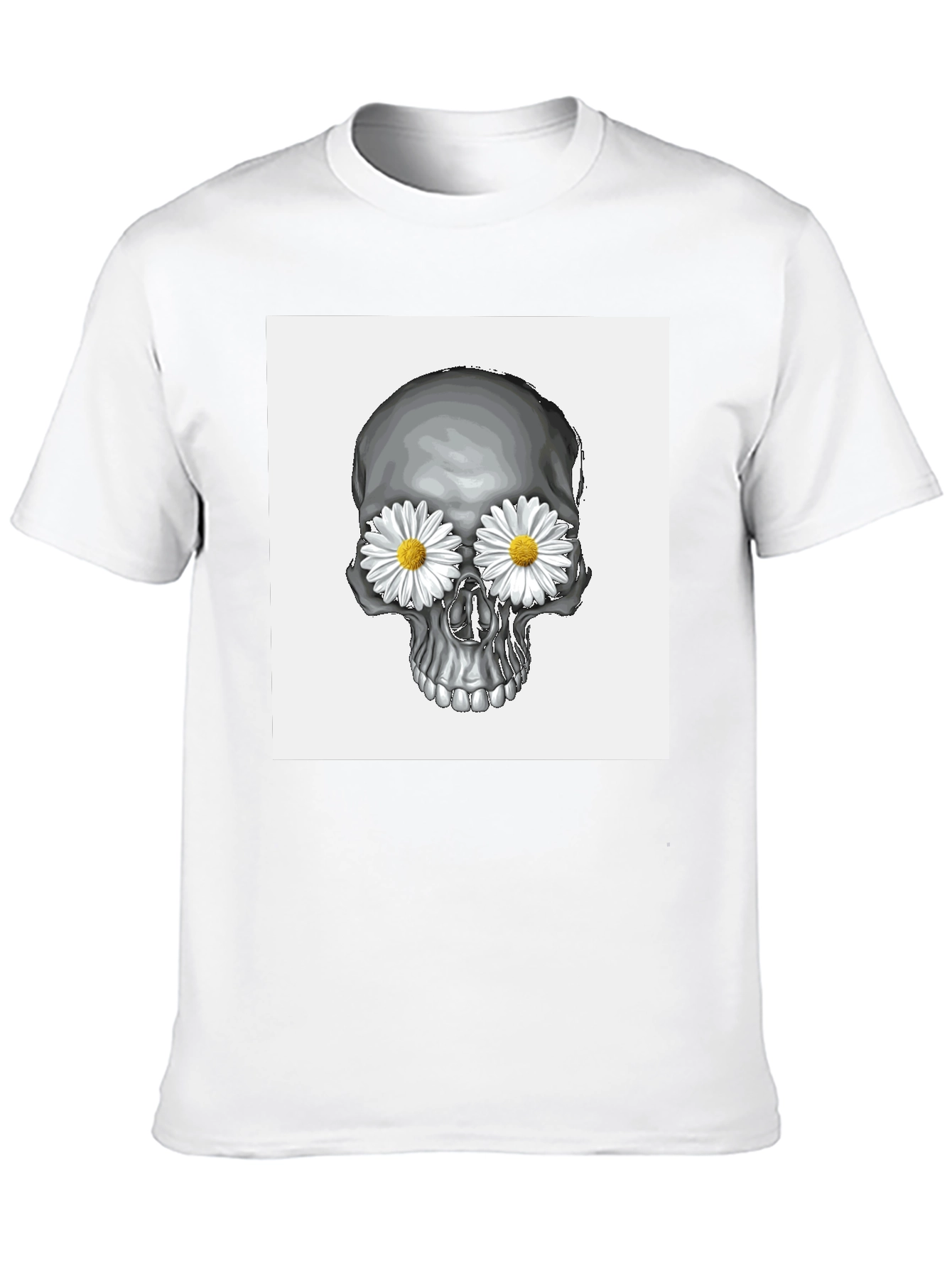 Skull with Daisy Eyes Graphic T-Shirt