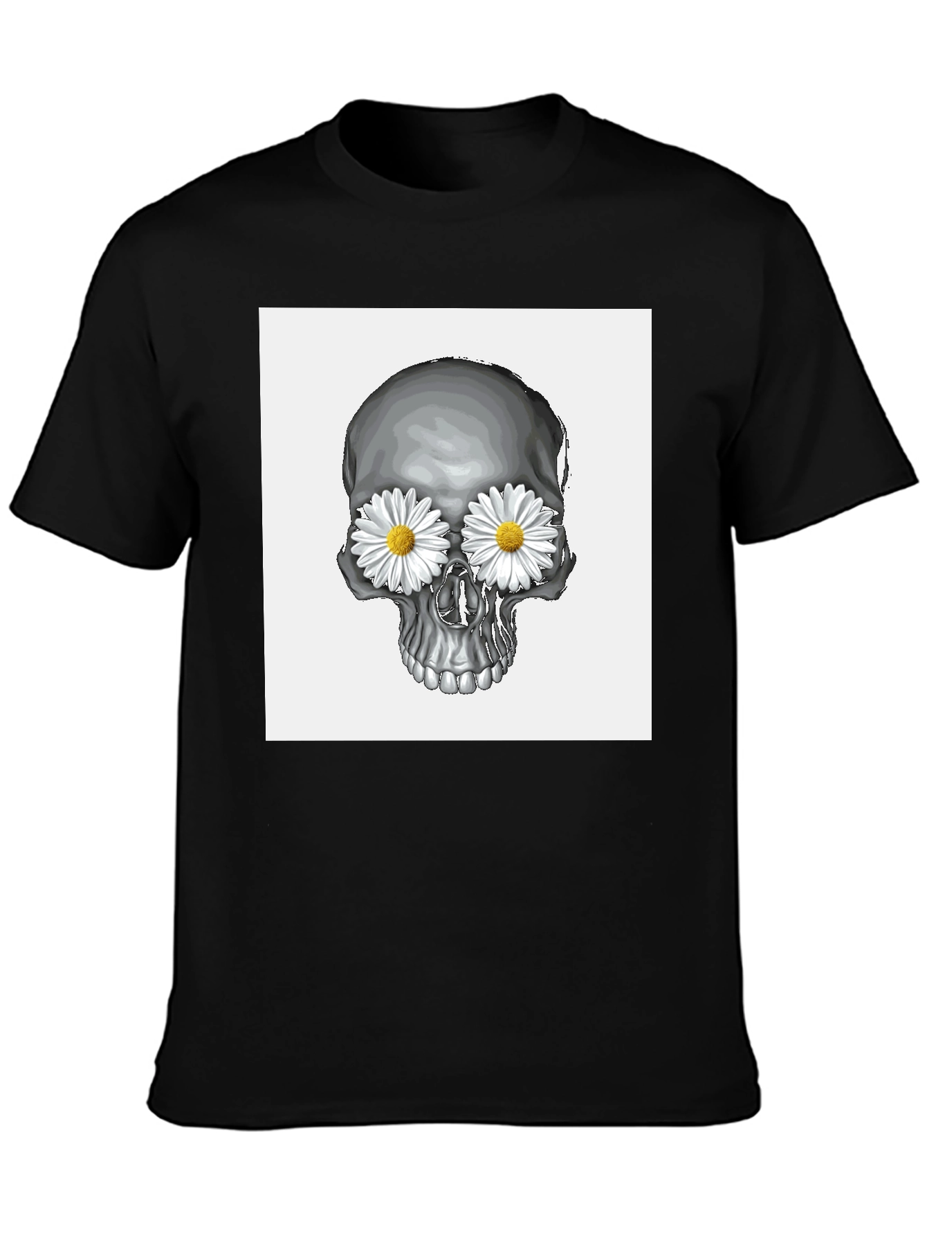 Skull with Daisy Eyes Graphic T-Shirt