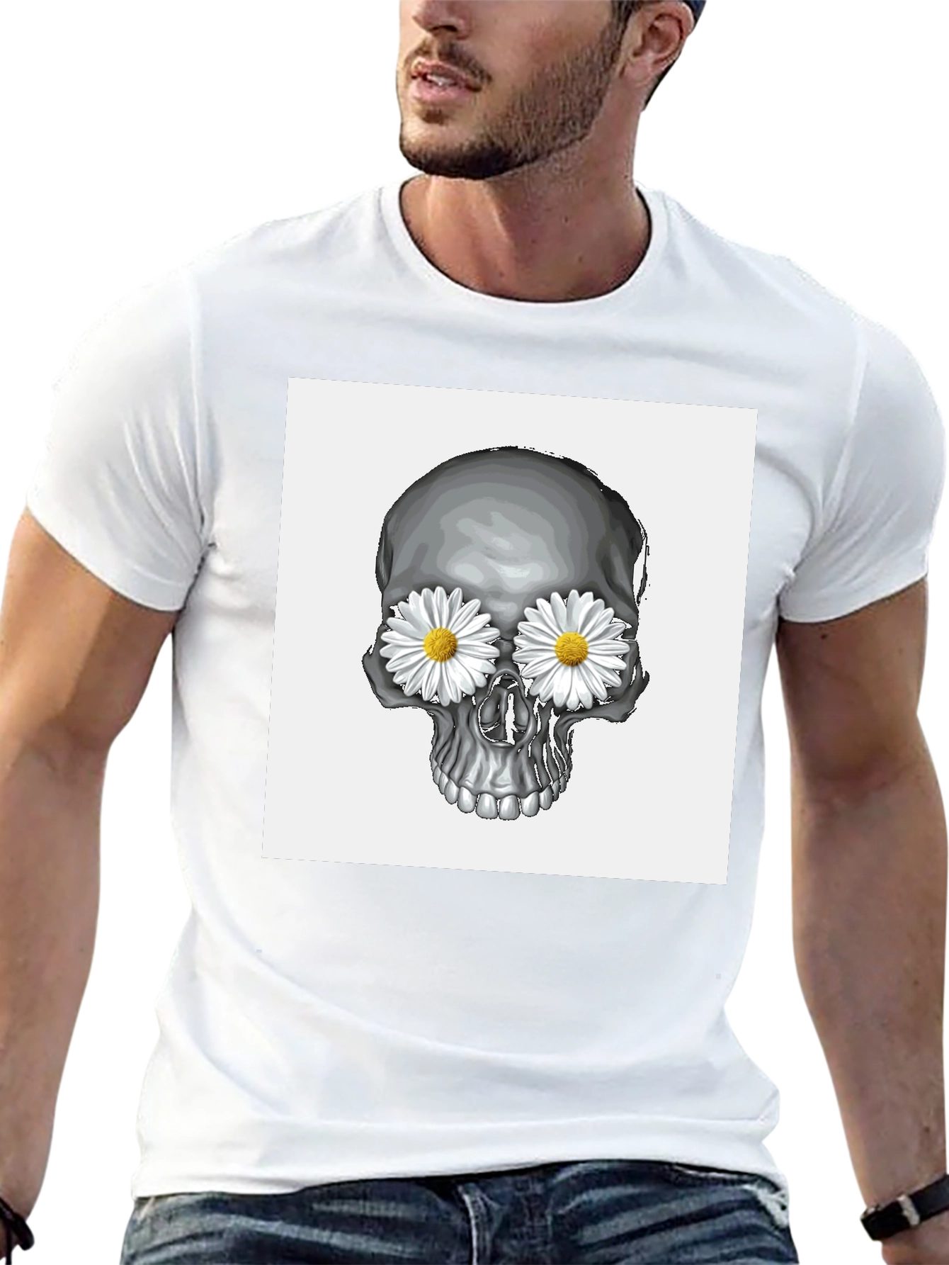Skull with Daisy Eyes Graphic T-Shirt