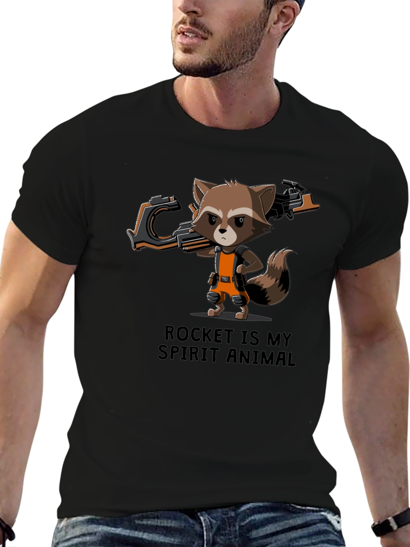Rocket Raccoon Spirit Animal Black T-Shirt