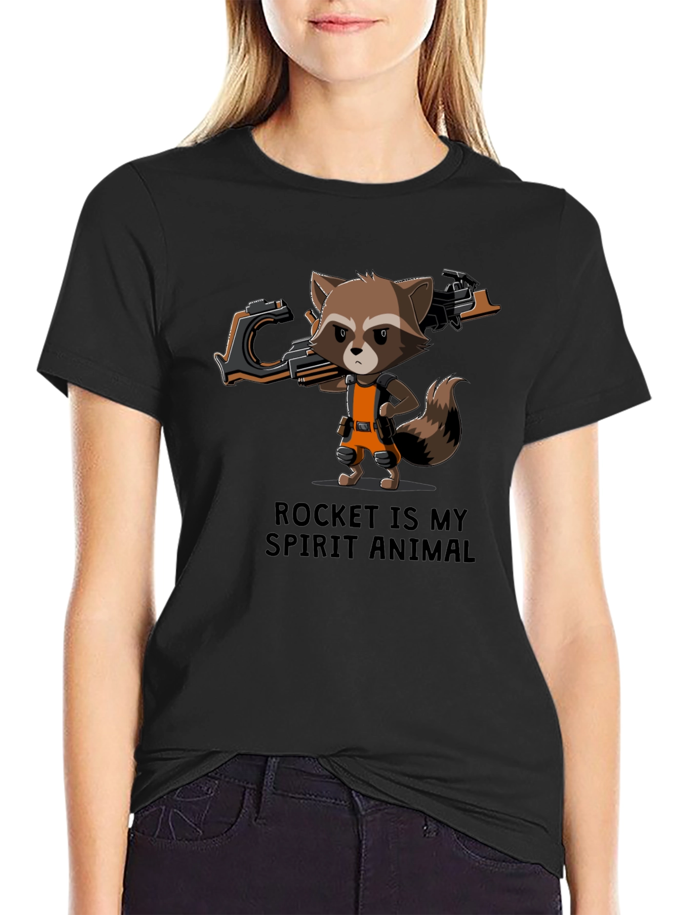 Rocket Raccoon Spirit Animal Black T-Shirt