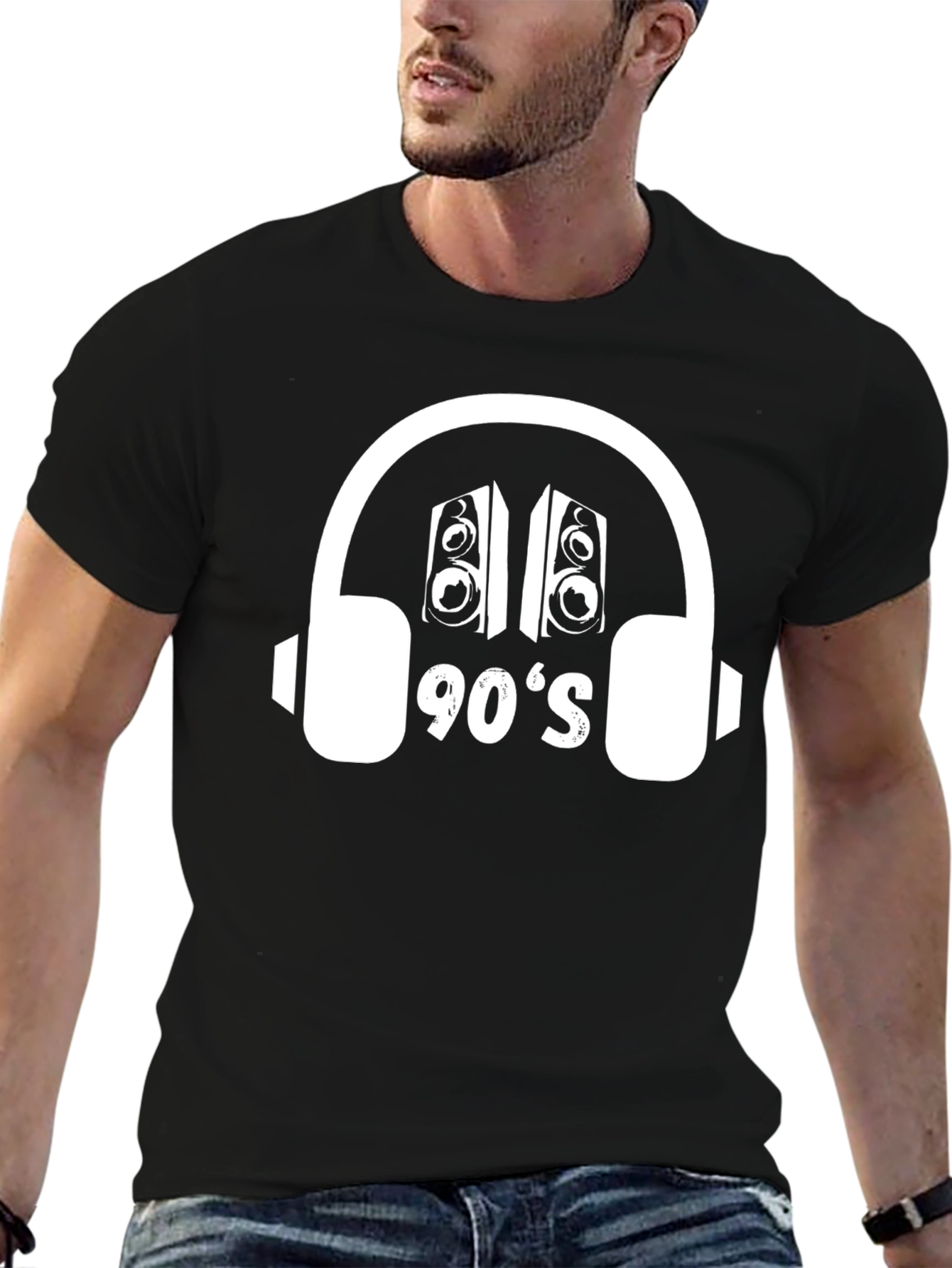 90s Music T-Shirt - Retro Headphone Speaker Design