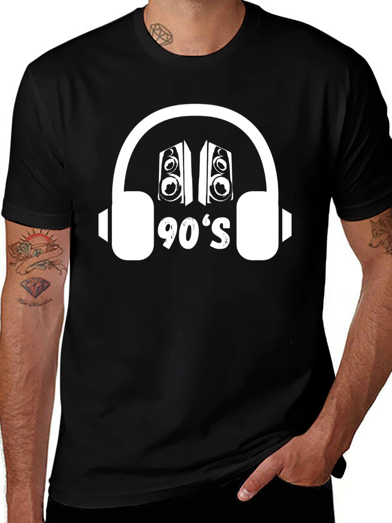 90s Music T-Shirt - Retro Headphone Speaker Design