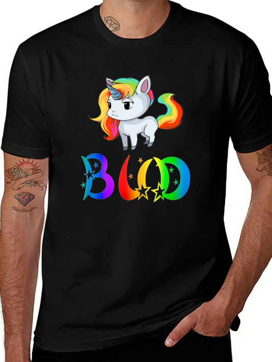 Rainbow Unicorn BUD T-Shirt - Mens Black Tee