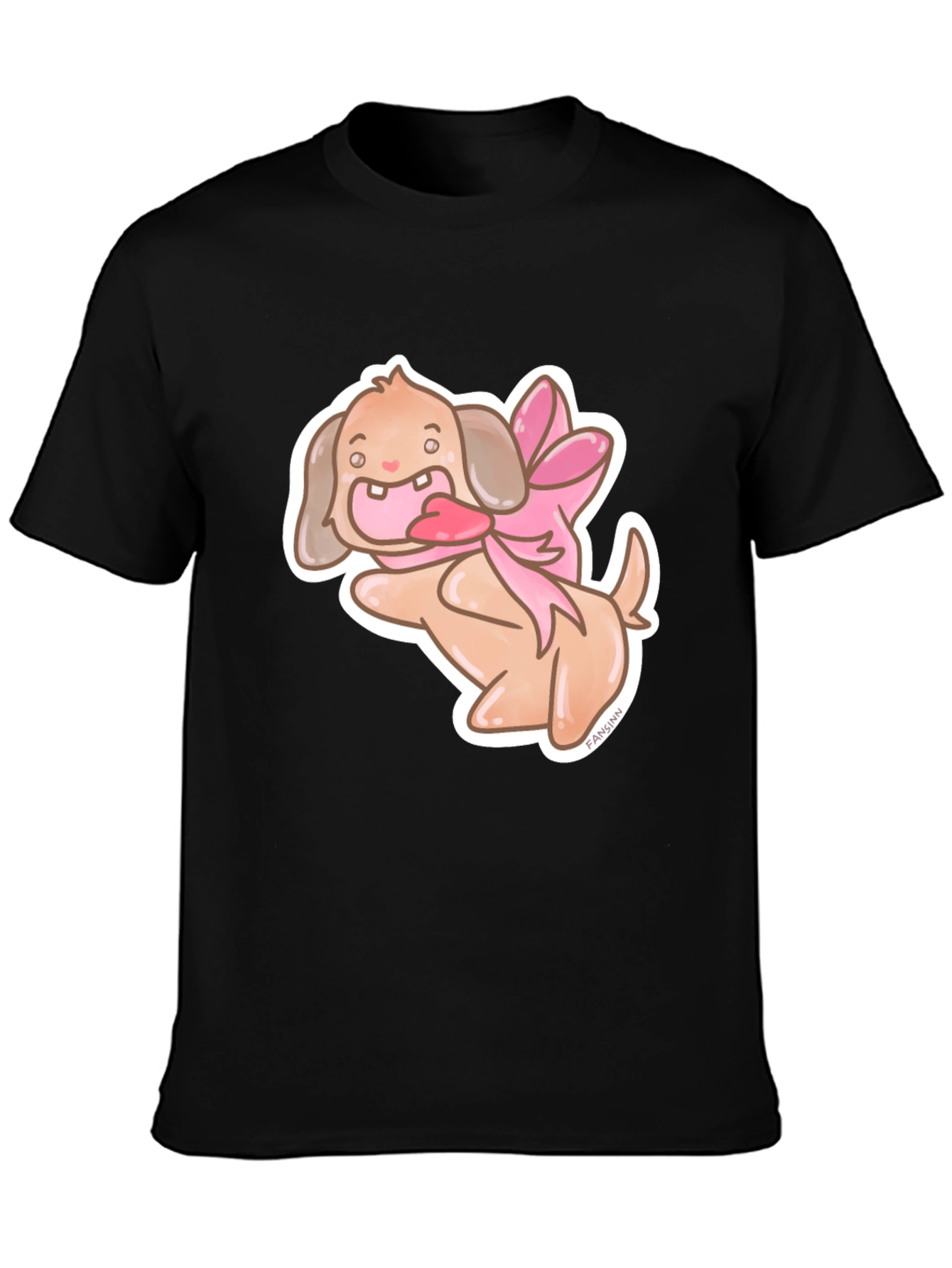 Dog With Ribbon Graphic Black T-Shirt