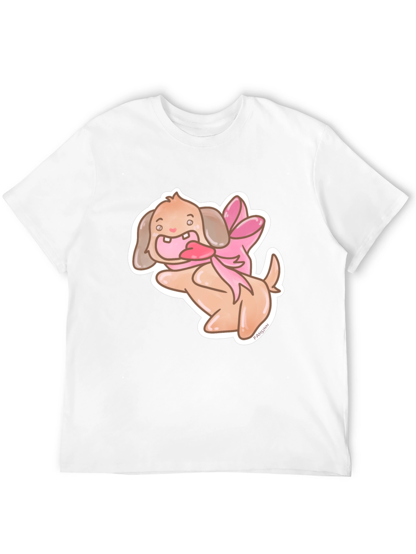 Dog With Ribbon Graphic Black T-Shirt