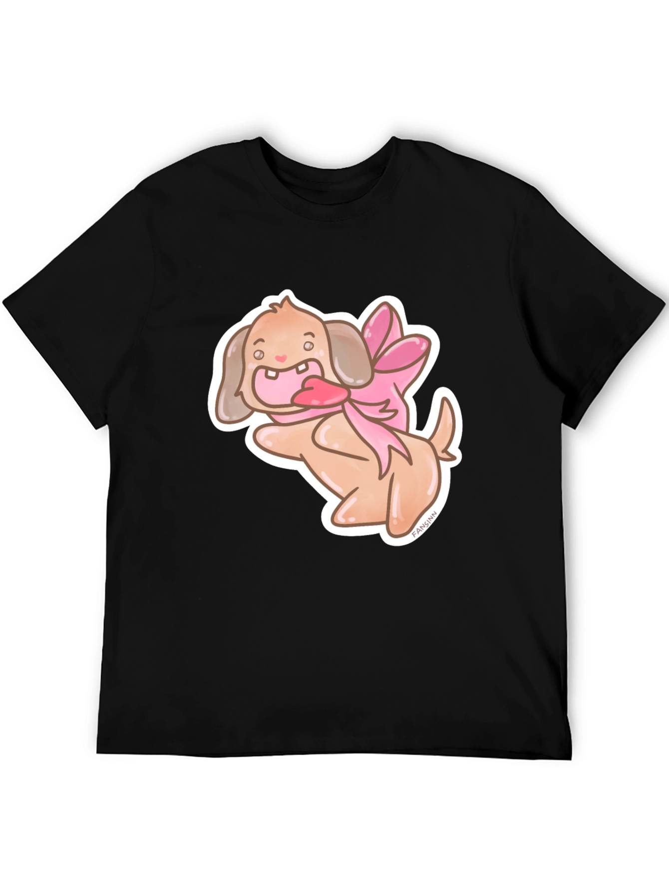 Dog With Ribbon Graphic Black T-Shirt