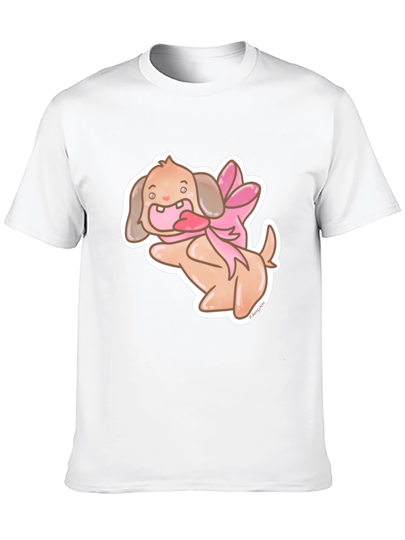 Dog With Ribbon Graphic Black T-Shirt