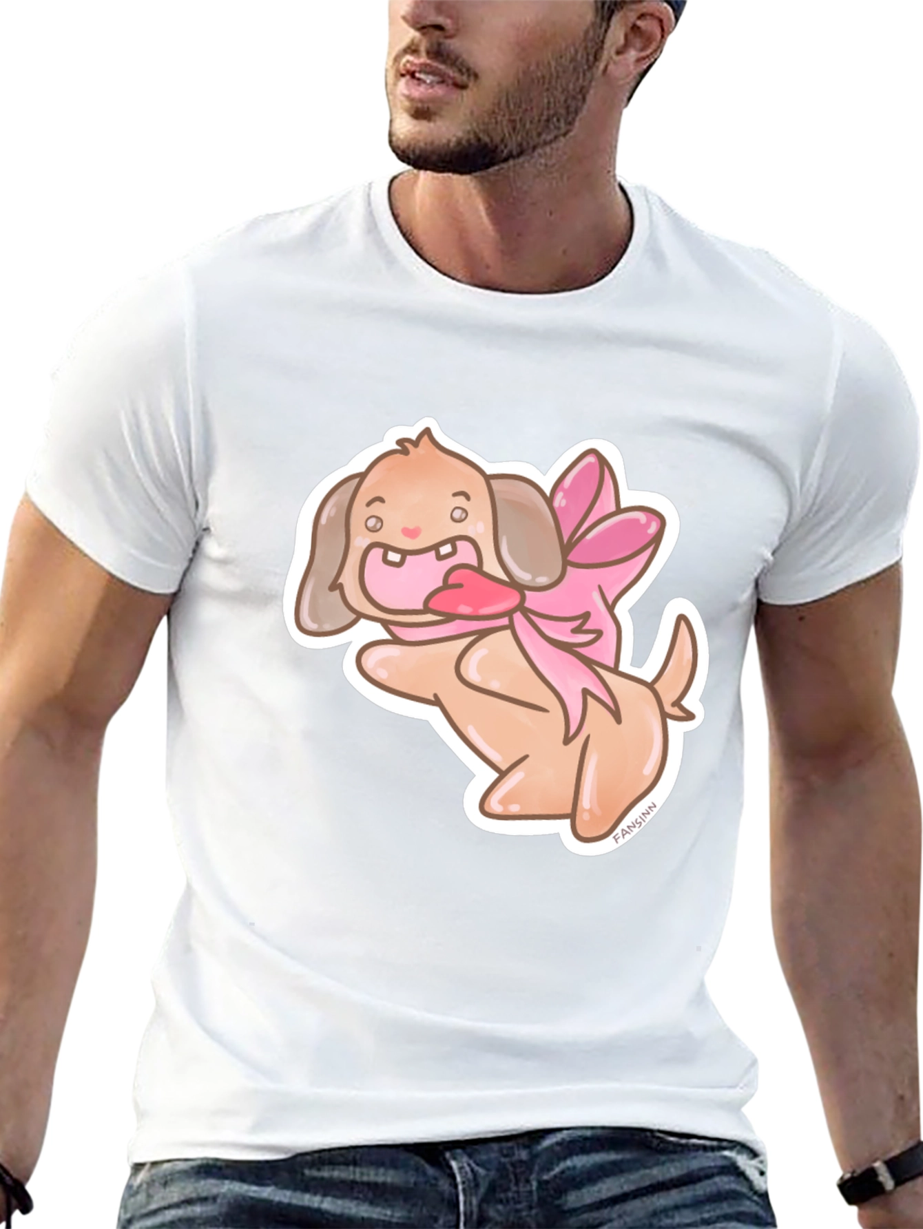 Dog With Ribbon Graphic Black T-Shirt