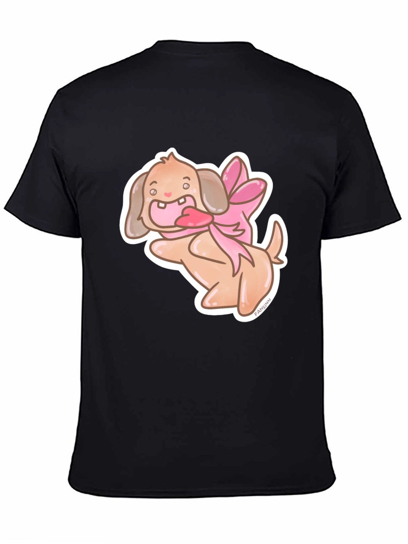 Dog With Ribbon Graphic Black T-Shirt