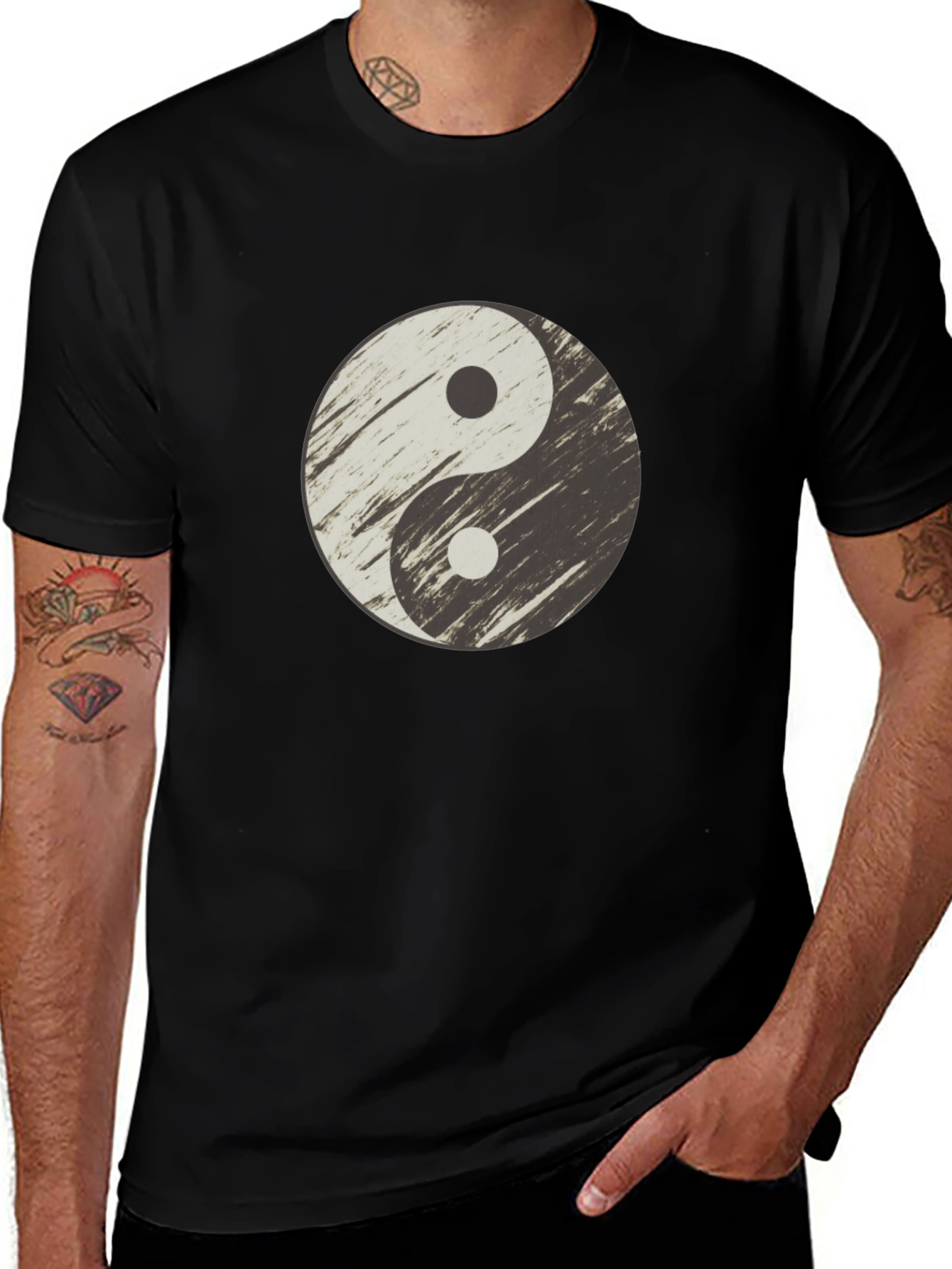 Yin Yang Distressed Graphic T-Shirt - Casual Black Tee