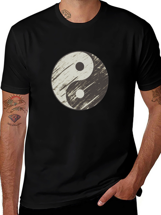 Yin Yang Distressed Graphic T-Shirt - Casual Black Tee