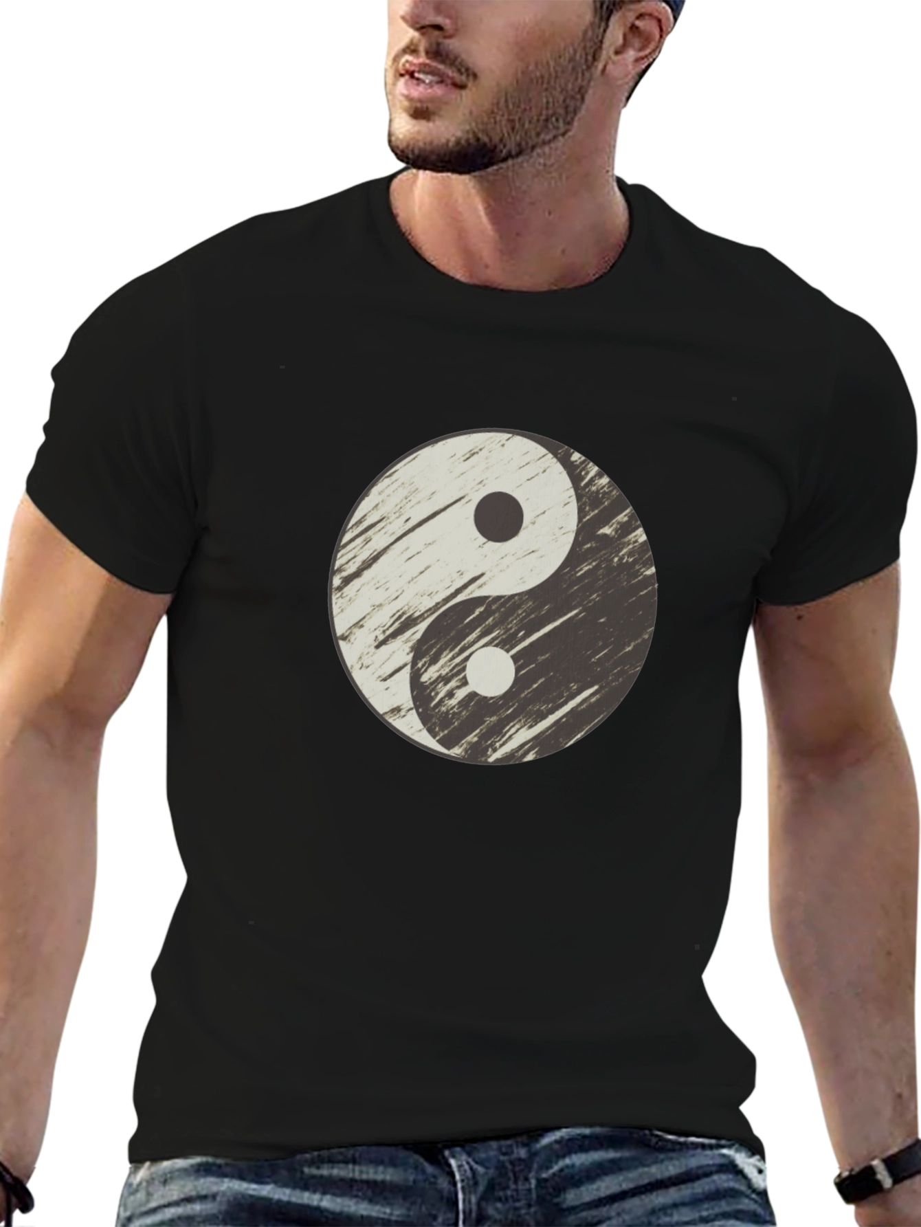Yin Yang Distressed Graphic T-Shirt - Casual Black Tee