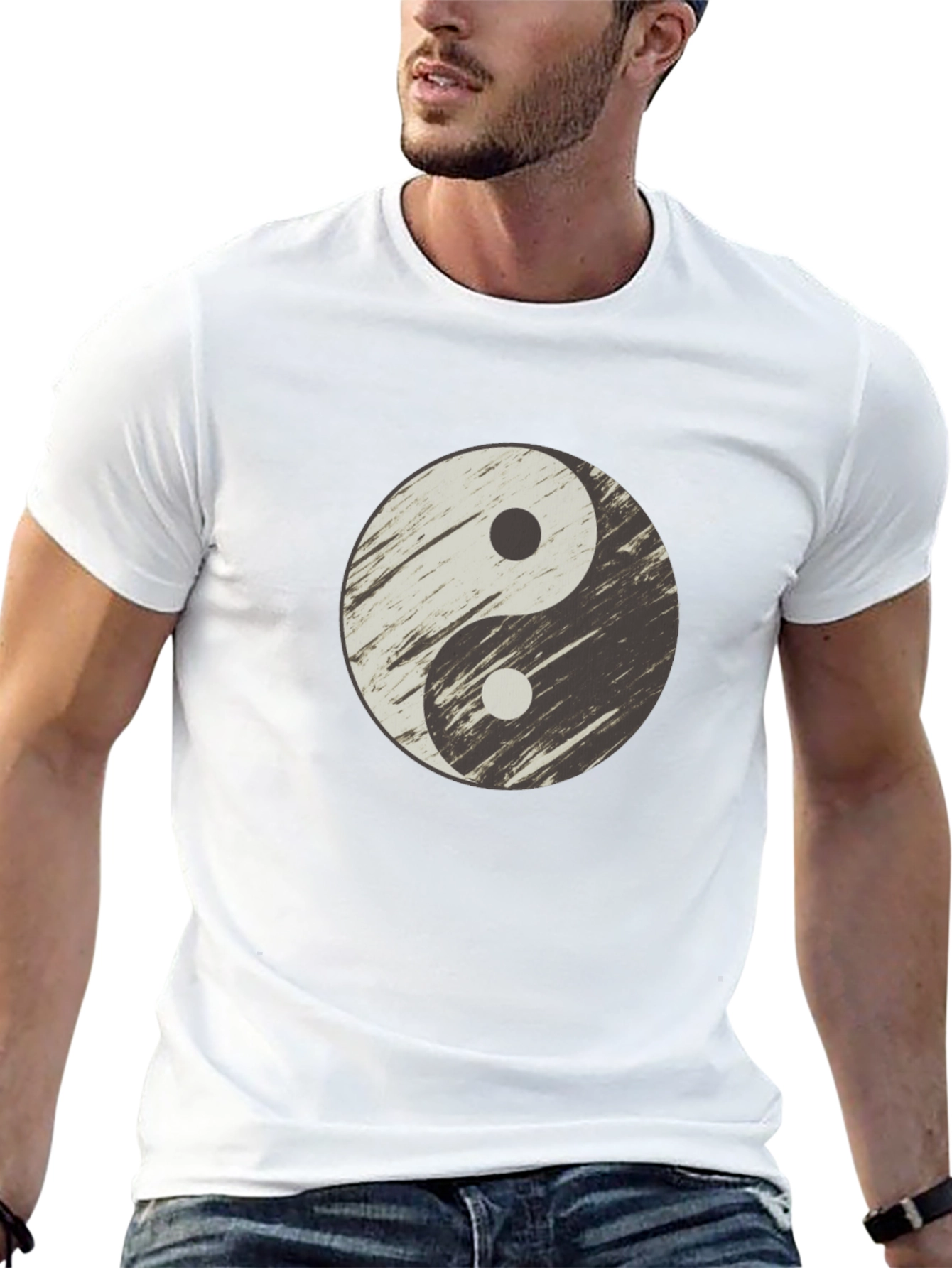 Yin Yang Distressed Graphic T-Shirt - Casual Black Tee