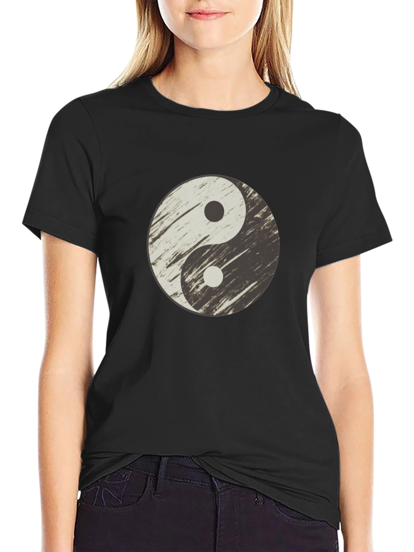 Yin Yang Distressed Graphic T-Shirt - Casual Black Tee