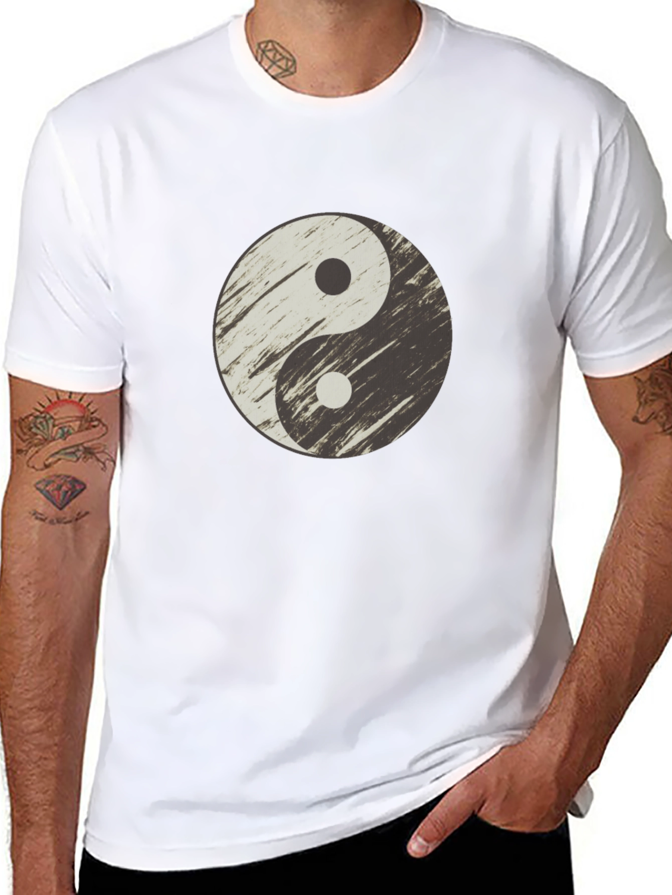 Yin Yang Distressed Graphic T-Shirt - Casual Black Tee
