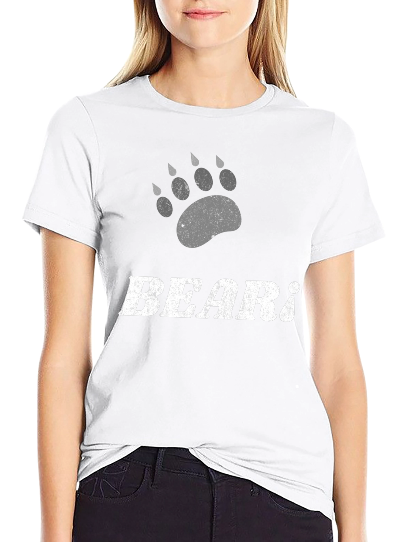 Bear Paw Print T-Shirt - Black Cotton Graphic Tee
