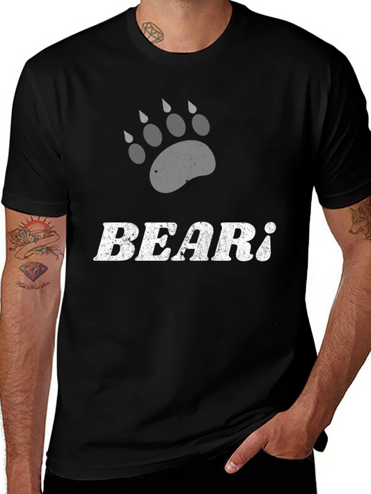 Bear Paw Print T-Shirt - Black Cotton Graphic Tee